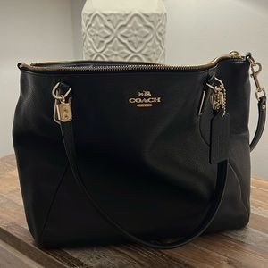 Large COACH bag, classic , soft leather , dark blue looks almost black.